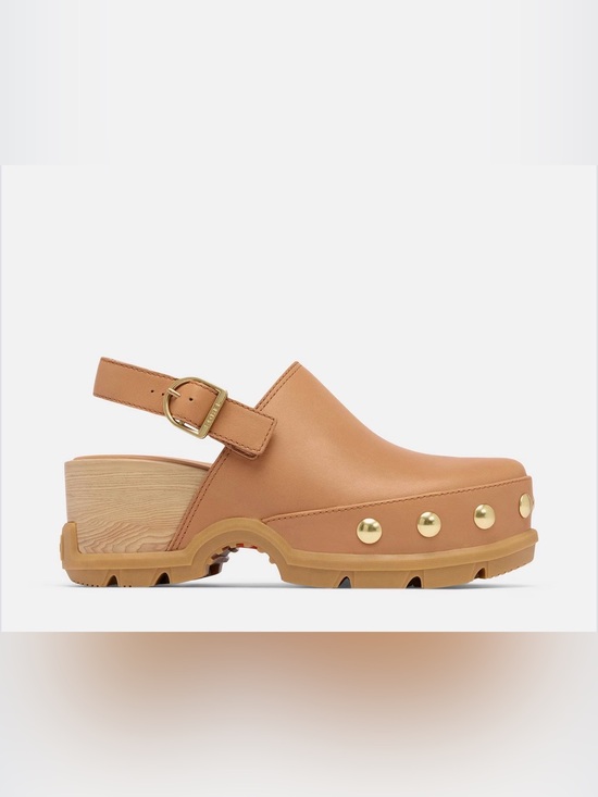Sorel Shoes - Sorel Tan Leather Slingback Clogs with Gold Buckle & Studs Size 10